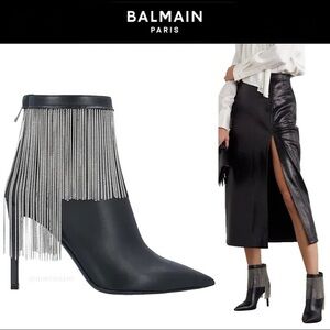 BALMAIN Black Mercy Fringed Leather Ankle Boots 37 sz 7 NWT 2270$